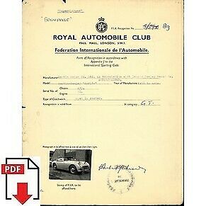1962 Austin-Healey Sprite Supercharged FIA homologation form PDF download (RAC)
